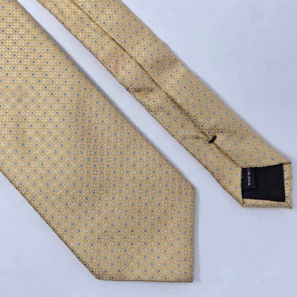 CANALI SILK TIE YELLOW BLUE GEOMETRIC POLKA DOT SATIN LUXURY 3.5" X 58"